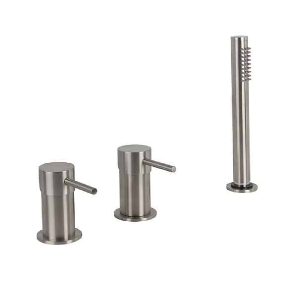 C.P. Hart Spillo Steel Three Hole Bath Mixer with Handshower