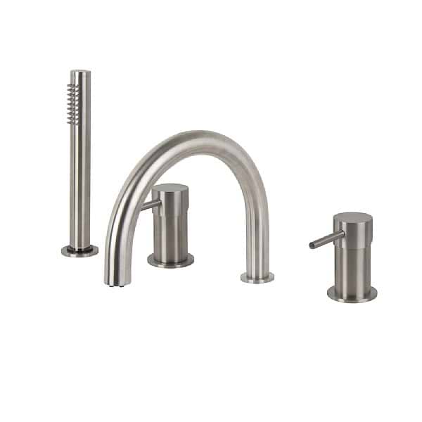 C.P. Hart Spillo Steel Four Hole Bath Mixer with 232mm Spout & Handshower