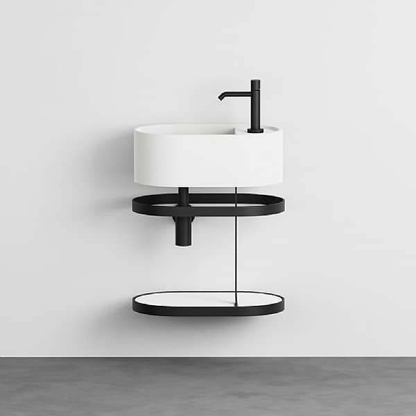 Cielo Les Petites Oval Washbasin 460mm with Framework and Ceramic Shelf
