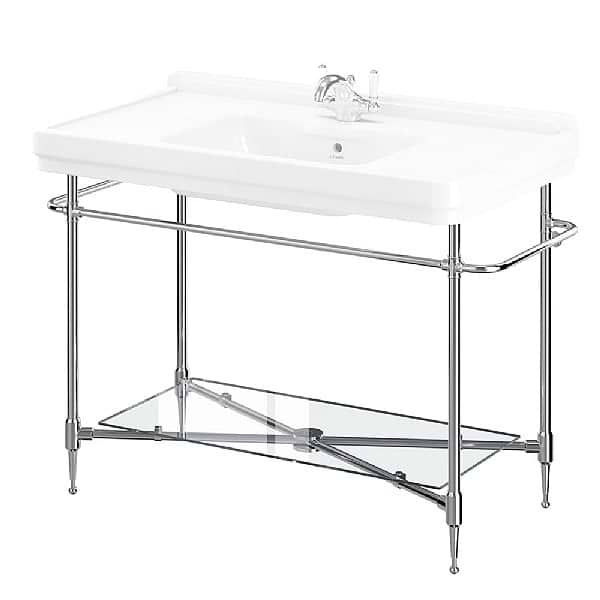 C.P. Hart London Console Basin Stand with Side Towel Rails and Glass Shelf
