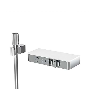 C.P. Hart Switch Exposed Double Outlet Thermostatic Shower Valve with Rain Jet Handshower and Satin Glass Shelf