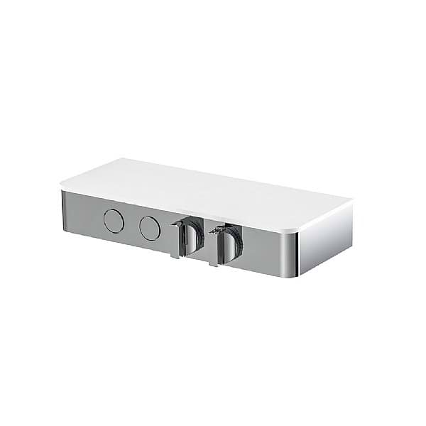 C.P. Hart Switch Exposed Double Outlet Thermostatic Shower Valve with Satin Glass Shelf