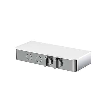C.P. Hart Switch Exposed Double Outlet Thermostatic Shower Valve with Satin Glass Shelf
