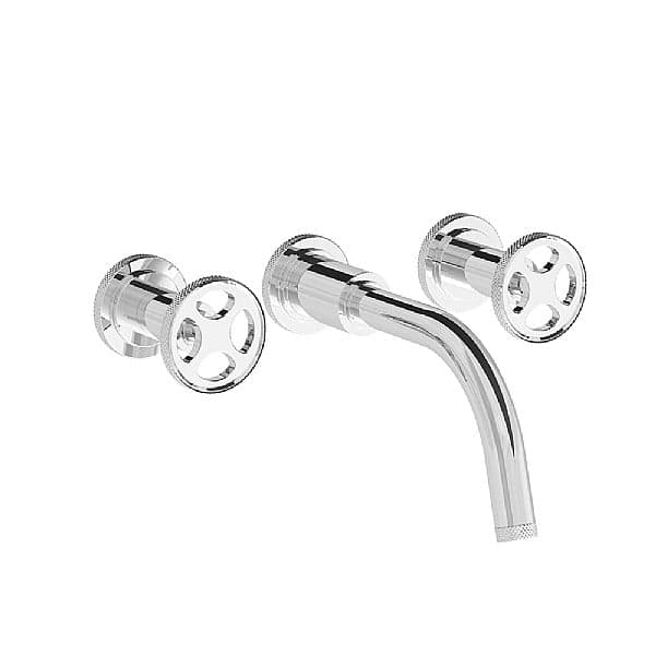 Franz Viegener Techno Chic Knurled Three Hole Wall-Mounted Basin Mixer 200mm Spout without Waste