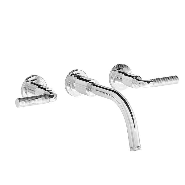 Franz Viegener Techno Chic Lever Knurled Three Hole Wall-Mounted Basin Mixer 200mm Spout without Waste