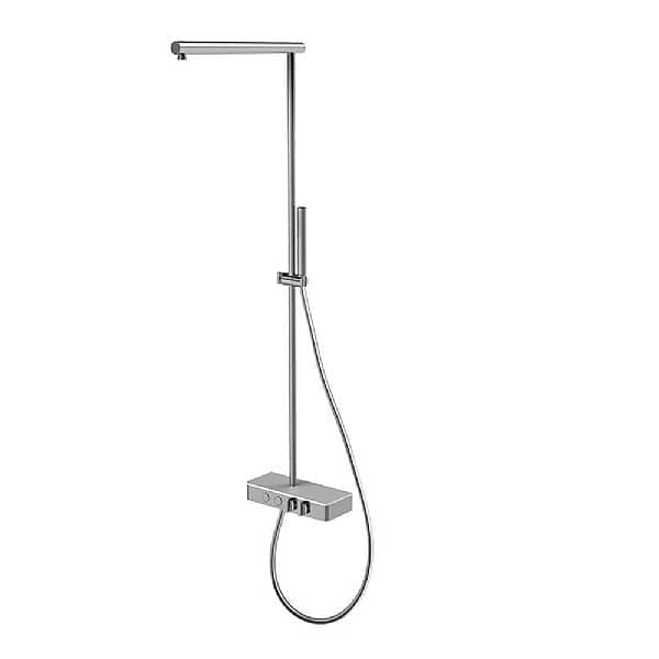 C.P. Hart Switch Exposed Double Outlet Thermostatic Shower Column with ABS Handshower and Satin Glass Shelf