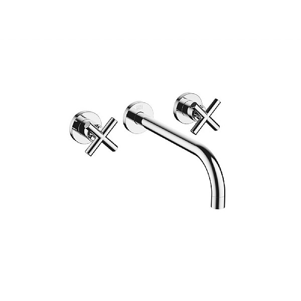 Dornbracht Tara. Wall-Mounted Three Piece Cross Handle Basin Mixer 240mm Projection