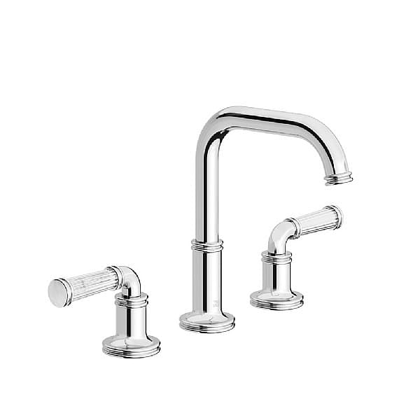 Franz Viegener Classic Fluted Three Hole Basin Mixer with 146mm Fixed Spout & Click Clack Waste