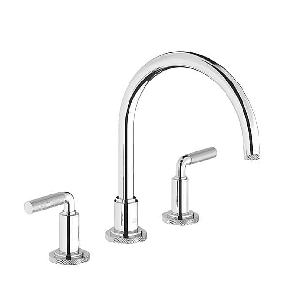 Franz Viegener Techno Chic Lever Knurled Three Hole Deck-Mounted Bath Mixer 236mm