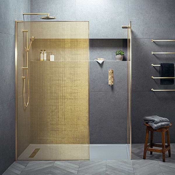 Matki EauZone Framed Wet Room Panel with Gold Mesh Glass