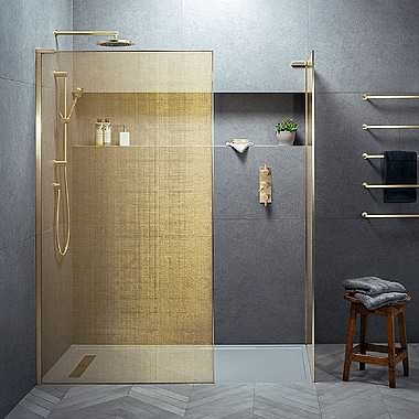 Matki EauZone Framed Wet Room Panel with Gold Mesh Glass