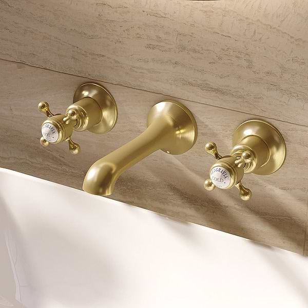 Crosswater Belgravia 3 Hole Wall Mounted Basin Tap Brushed Brass